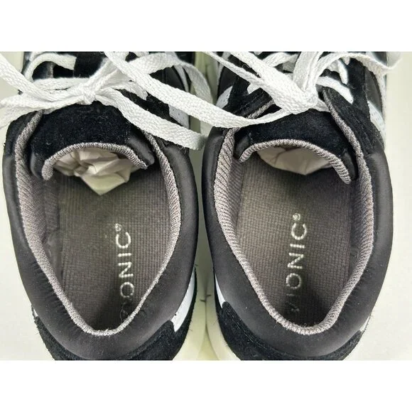 Vionic Nana Walking Shoes Sneakers Women’s 6 Black White Satin Suede Lace up - Picture 8 of 10